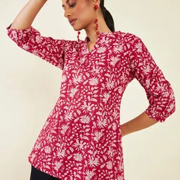Soch Floral Printed Band Collar Cotton Tunic-image-82