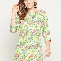 Ruhaans Women Green & White Boat Neck Printed Tunic-picture-46