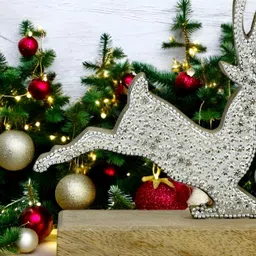 Hind Decor Grey Textured Metal Reindeer on Wooden BaseShowpiece-image-65