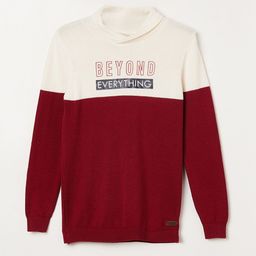 Fame Forever by Lifestyle Boys Maroon & White Colourblocked Cotton Pullover-image-27