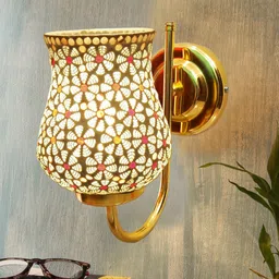 Devansh White & Gold Toned Textured Mosiac Glass Wall Lamp-picture-7