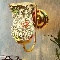 Devansh White & Gold-Toned Textured Contemporary Metal Bell Wall Lamps-35