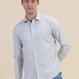 encore by INVICTUS White Classic Slim Fit Micro Checks Opaque Casual Shirt-image-44