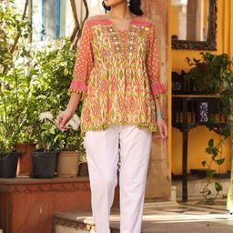 Juniper Ikat Printed Embroidered Tunic-image-93