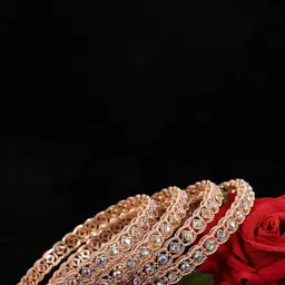 ZULKA Set of 4 Premium Metal with Zircon Gemstone Kada Bangles-7