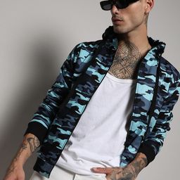 Campus Sutra Blue Camouflage Windcheater Cotton Bomber Jacket-image-99