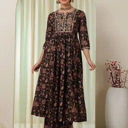 GULMOHAR JAIPUR Floral Printed Pure Cotton Kurta with Palazzos & With Dupatta-picture-39