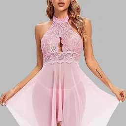 Krelin Self Design Halter Neck Net Baby Doll-image-74