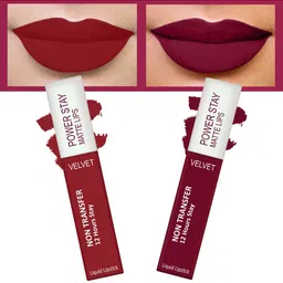 FORFOR Set of 2 Power Stay Matte Lips Non-Transfer 12 Hours Stay Velvet Matte Liquid Lipstick 4 ml Each- Bridal Maroon 09-Peppy Red 22-15