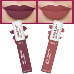 FORFOR Set of 2 Power Stay Matte Lips Non-Transfer 12 Hours Stay Velvet Matte Liquid Lipstick 4 ml Each- Mauve Matte 23-Sandy Nude 21-14