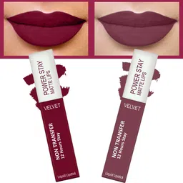 FORFOR Set of 2 Power Stay Matte Lips Non-Transfer 12 Hours Stay Velvet Matte Liquid Lipstick 4 ml Each- Bridal Maroon 09-Mauve Matte 23-5