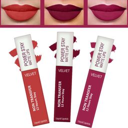 FORFOR Powerstay Set Of 3 Liquid Matte Lipsticks - Candy Red, Bridal Maroon, Pink Blush-40