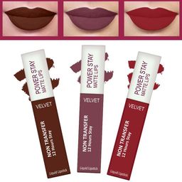 FORFOR Powerstay Set Of 3 Liquid Matte Lipsticks - Cocoa Brown, Mauve Matte, Peppy Red-42