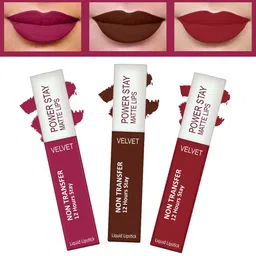 FORFOR Powerstay Set Of 3 Liquid Matte Lipsticks - Pink Blush, Cocoa Brown, Peppy Red-41
