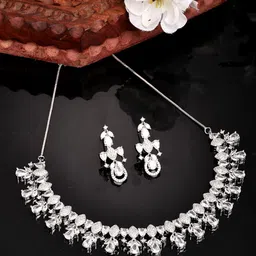 ZENEME Rhodium-Plated American Diamond-Studded Jewellery Set-image-87