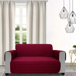 DREAM CARE Maroon & Coffee Brown Quilted Reversible 3 Seater Sofa Cover With Pockets-image-93
