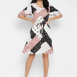 DEEBACO Black Floral Printed Dress with Elastic-image-33