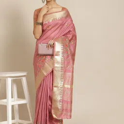 DIVASTRI Floral Embroidered Zari Gadwal Saree-image-41