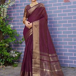 Anouk Magenta Solid Zari Organza Saree-88