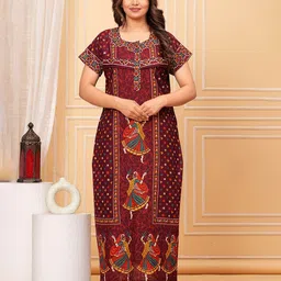 JVSP FASHION Ethnic Motifs Printed Pure Cotton Maternity Maxi Nightdress-picture-53