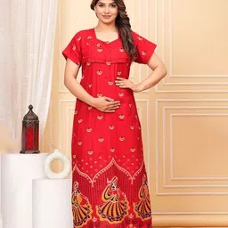 JVSP FASHION Ethnic Motifs Printed Pure Cotton Maternity Maxi Nightdress-picture-26