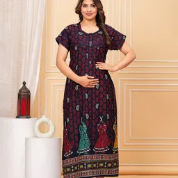 JVSP FASHION Ethnic Motifs Printed Pure Cotton Maternity Maxi Nightdress-picture-47