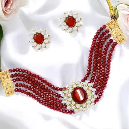 OOMPH Artificial Stones-Studded & Beaded Layer Jewellery Set-20
