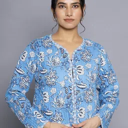 HANDICRAFT PALACE Floral Printed Reversible Pure Cotton Crop Quilted Jacket-19