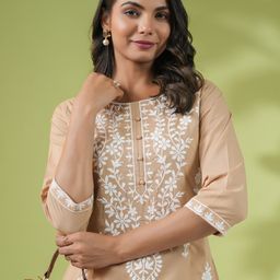 Janasya Floral Embroidered Pure Cotton Chikankari Straight Kurta-27