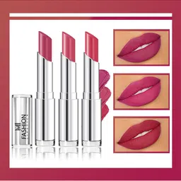 MI FASHION Set Of 3 Creme Matte Long Lasting Lipstick-10.5g-Purple Peach-Deep Rose-Wine Pink-14