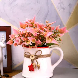 Myntra Elegant Homes White & Red Rustic Charm Ceramic Pitcher Vase-picture-0