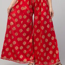 FAMBEE Women Floral Printed Flared Knitted Palazzos-picture-6