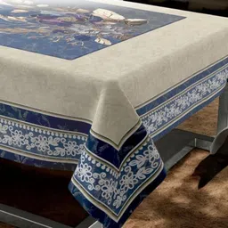 CASA-NEST Blue Floral 6-Seater Velvet Table Cover-52