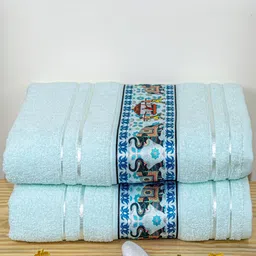 RANGOLI Turquoise Blue & Orange 2 Printed Cotton 450 GSM Bath Towel-image-54