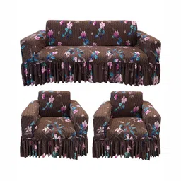 GIFTS ISLAND Brown & Pink Printed Polyester 5 Piece Sofa Cover With Arms-image-76