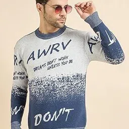 Dzant Men Typography Printed Round Neck Woollen Full Sleeve Pullover Sweaters-picture-27
