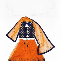 F Plus Fashion Girls Orange Embroidered Semi-Stitched Lehenga Choli With Dupatta-image-96