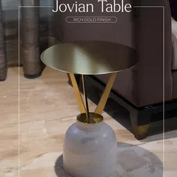 Qdore Home Jovian White & Yellow Metal & Marble Bedside Table-26