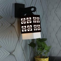 Gojeeva Black and White Textured Wooden Square Shaped Wall Lamp-picture-9