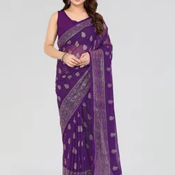 DIVASTRI Women's Purple Ethnic Motifs Poly Georgette Saree-picture-15