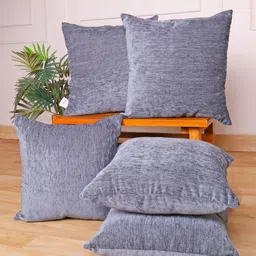 STITCHNEST Grey & White 5 Pieces Textured Chenille Square Cushion Covers-4