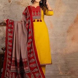 KALINI Women Floral Printed Cotton Kurta with Trouser & Dupatta-16