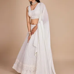ODETTE Embroidered Thread Work Semi-Stitched Lehenga & Unstitched Blouse With Dupatta image 5