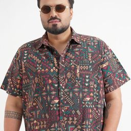 HIGHLANDER Plus Size Geometric Printed Spread Collar Cotton Shirt-image-46