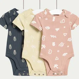 Marks & Spencer Kids Pack Of 3 Printed Bodysuits-12