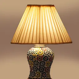 Devansh Off White Textured Frustum Shaped Wooden Table Lamp With Mosaic Glass Base image 4
