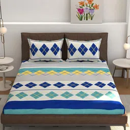 CLIO'S HERITAGE STORE White & Green Striped 210 TC Queen Bedsheet with 2 Pillow Covers-image-72