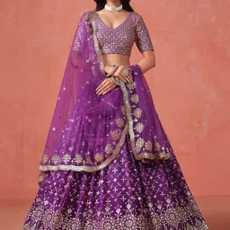 ETHNIC PLUS Embroidered Sequinned Semi-Stitched Georgette Lehenga & Blouse With Dupatta-image-75