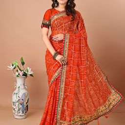 Mitera Bandhani Embroidered Bandhani Saree With Unstitched Blouse Piece-picture-38