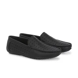 Azzaro Black Men Round Toe Textured Loafers-image-34